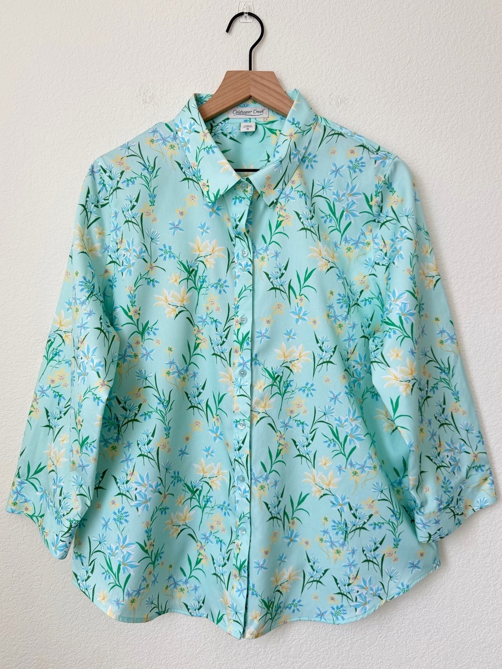 Coldwater Creek Mint Floral Button-Up Long Sleeve Wildflower Shirt Size 16